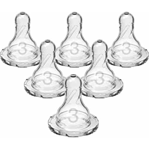 Dr. Brown’s Natural Flow Level 3 Narrow Baby Bottle Silicone Nipple, Medium-Fast Flow, 6m+, 100% Silicone Bottle Nipple, 6 Pack