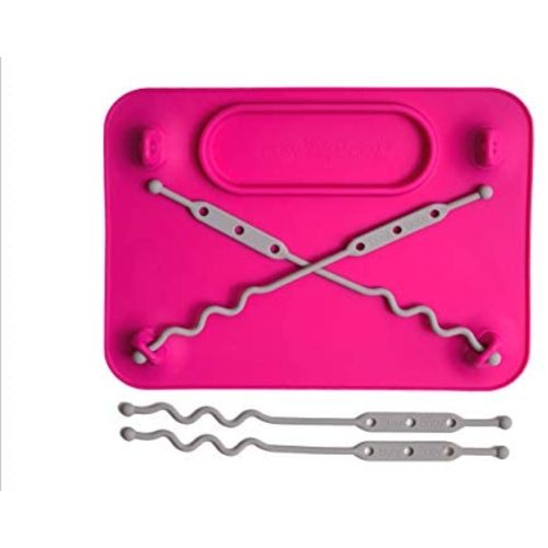 BUSY BABY MAT | Silicone Suction Placemat for Babies & Toddlers with 4 Adjustable Tethers to Attach Toys | Keep Toys Off The Floor, Diswasher Safe, BPA Free | Includes Travel Sleeve (Pink)…