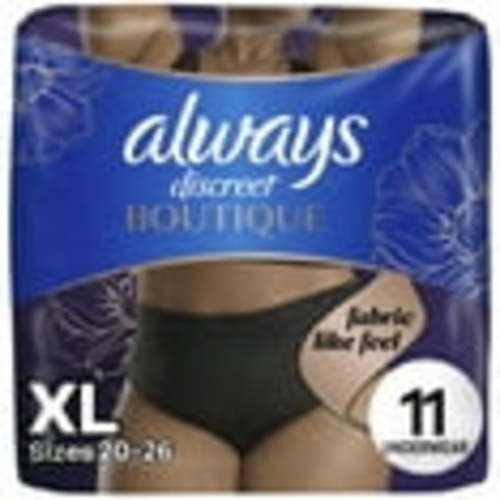Always Discreet Boutique Incontinence and Postpartum Underwear for Women, Maximum Protection, XL, Black, 11 Count HSA/FSA Eligible