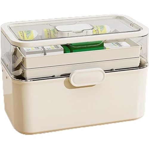 3-Tier Portable Medicine Storage Box, Medical Organizer With Removable Small Medicine Box, Dustproof & Moisture-Proof, Family Size with Transparent Visual Design, Suitable for Home&Travel Use (White)