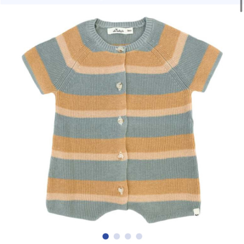 Country Club Knitted Romper, Dusty Blue Stripe - Oh Baby! | Maisonette