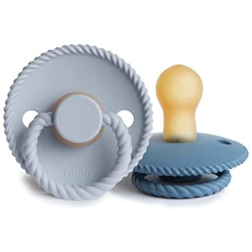FRIGG Rope Natural Rubber Baby Pacifier | Made in Denmark | BPA-Free (Powder Blue/Ocean View, 0-6 Months)