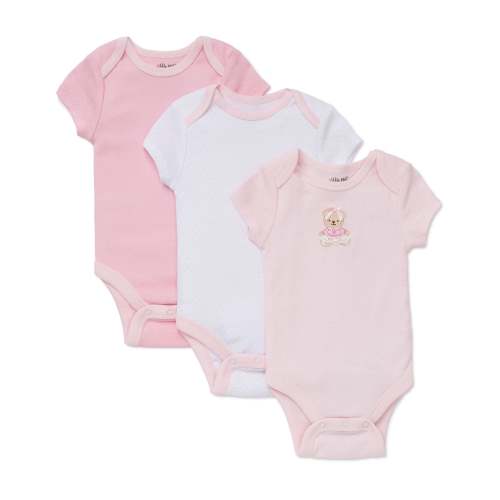 Pink Bear 3-Pack Bodysuits, 6m