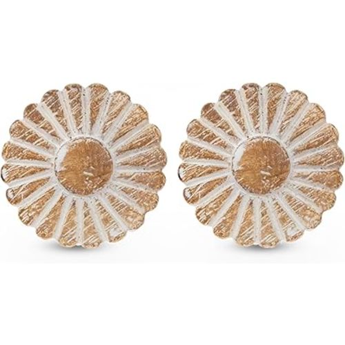 Whitewash Carved Flower Knob – Premium Decorative Knobs for Cabinets and Drawers – Novelty Furniture Knobs and Pulls for DIY Hardware Crafts – Vanity, Dresser Hardware for Home Decor - Set of 2