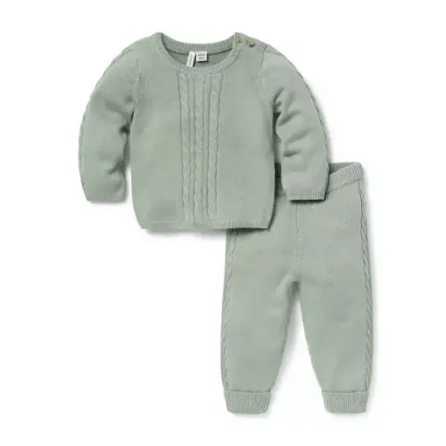 Newborn Muted Green Baby Cable Knit Matching Set by Janie and Jack