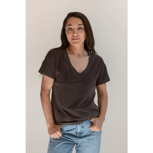 V-Neck Full Zip Breastfeeding Tee - Movemama