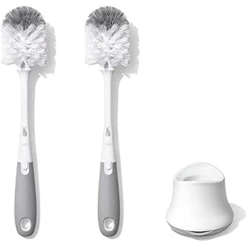 OXO Tot Bottle Brush with Nipple Cleaner and Stand | Gray, 2-Pack