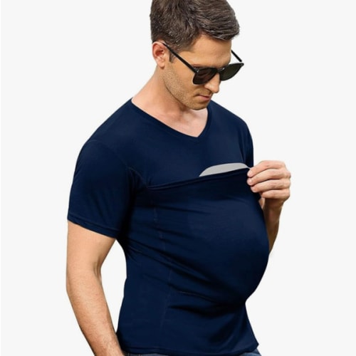Mens Dad Shirts Baby Carrier Shirt Short Sleeve Skin to Skin New Dad Gifts T-Shirt with Pocket