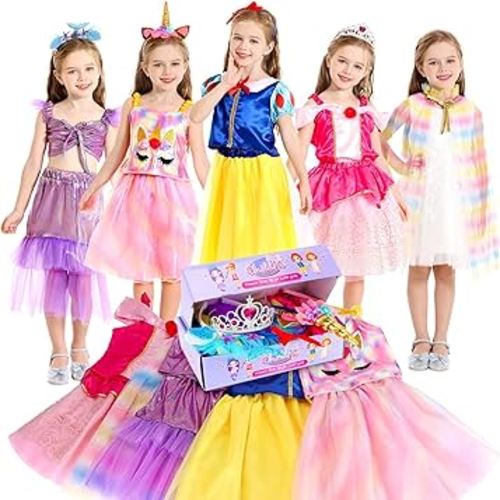 Princess Dress Up for Girls, Role Play Kids Dress up Clothes fo Girls Gift Set Princess Toys for Little Girls Ages 3-8yrs Toddler Birthday Party