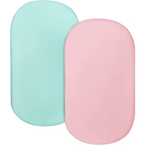Bassinet Sheets for Baby Girl 2 Pack Bassinet Sheet Fitted Universal Microfiber Soft Cradle Sheets for Oval Rectangle and Hourglass Bassinet Mattress Bassinet Sheet Set, Blue and Pink