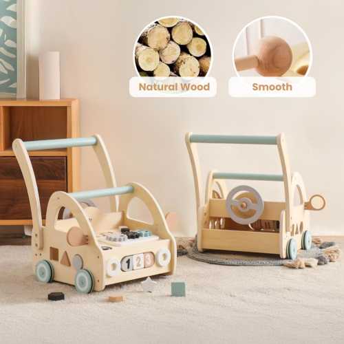 Montessori Wooden Baby Walker, Educational Push Toy, Activity Walker with Shapes and Numbers, Baby’s First Steps Gift