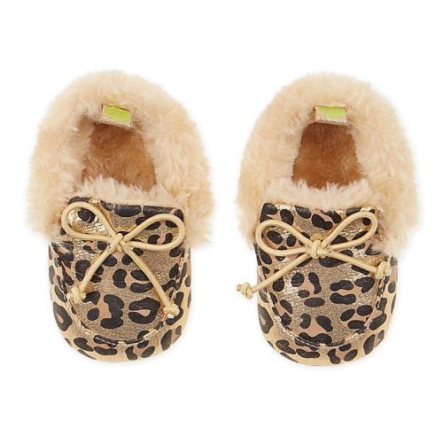 First Steps Size 0-3M Leopard Moccasin Slipper in Gold