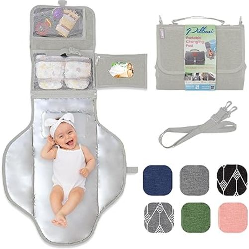 Portable Changing Pad for Baby, Travel Diaper Changing Pad for Newborn, Large Waterproof Baby Changing Mat, Foldable & Detachable Diaper Changing Station with Baby Wipes Pockets, Baby Stuff by Pillani