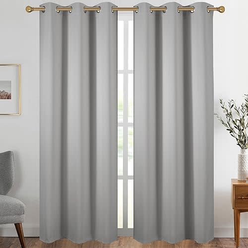 Diraysid Light Grey Grommet Blackout Curtains for Bedroom Thermal Insulated Room Darkening Curtains Drapes, 42 x 84 inch, 2 Panels