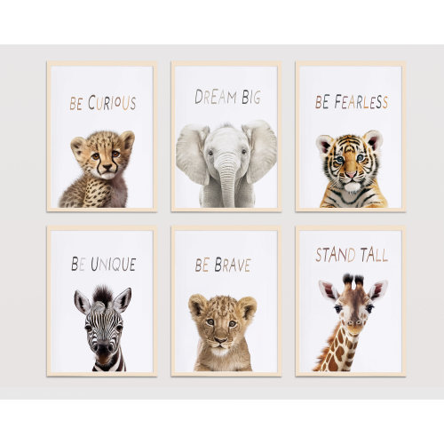 Safari nursery prints, Set of 6, Digital Prints, Nursery wall art, Baby Animal prints for nursery, Baby Animal Prints,Dream Big Poster