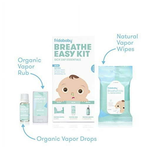 Frida Baby 3-Piece Breathe Easy Sick Day Kit: Vapor Rub, Drops, Wipes for Kids Decongestant Relief
