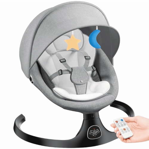 Baby Swing for Infants, Unisex Baby Bouncer, Bluetooth Music, 5 Sway Speeds, 10 Lullabies, for 0-9 Months,Gray