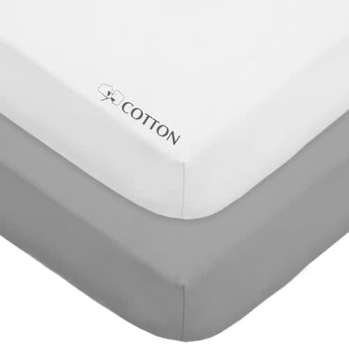 American Baby Company 2 Pack Fitted Crib Sheets 28" x 52", Soft Breathable Neutral 100% Cotton Jersey Sheet, Gray and White, for Boys and Girls, Fits Crib and Toddler Bed mattresses