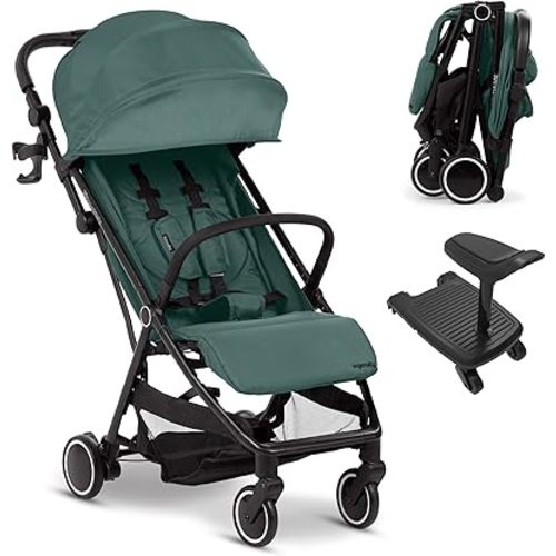Ingenuity 3D Travelmate Pro Lightweight Travel Stroller with Fold-Away Ride-On Board for Toddlers, Airplane Overhead Bin Compatible, Car Seat Ready, One-Hand Fold
