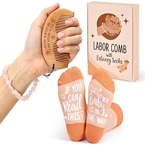 Levfla New Mom Gifts Labor and Delivery Socks and Labor Comb Set Postpartum Essentials Pregnancy Must-Haves Hospital Bag for Women's Labor and Delivery for First Time Mommy Stress Relief Contraction