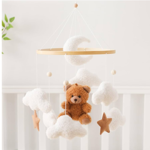 let's make Baby Mobile for Crib Bear Cloud Crib Mobile Handmade Furry Nursery Mobile Gender Neutral Crib Toy Hanging for Nursery Decor Accessories
