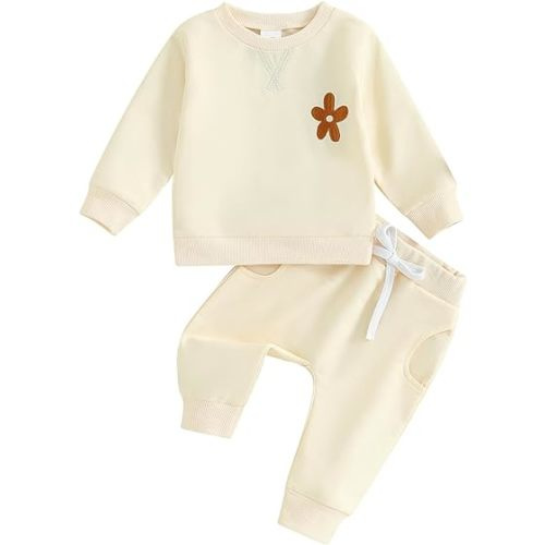 Fernvia Toddler Baby Girl Clothes 3 6 9 12 18 24 Months Fall Outfits Solid Long Sleeve Sweatshirt Tops + Pants Set