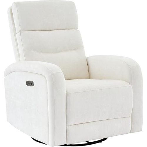 Power Nursery Recliner Glider,Swivel Rocker Recliner with USB and Type-C Ports,270° Swivel Rocking Nursery Recliner Chairs with Large Pockets for Living Room,Chenille White