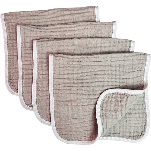 Synrroe Muslin Burp Cloths Large 20 by 10 Inches 100% Cotton 6 Layers Extra Absorbent and Soft 4 Pack Brown