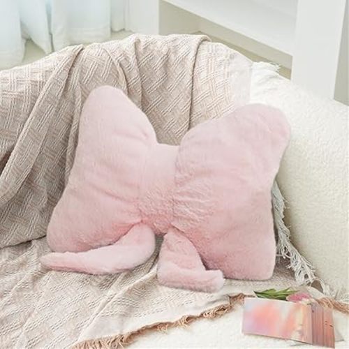 Bow Pillow Bow Shaped Throw Pillow,Soft Bowknot Lumbar Pillow,Creative Home Decorative Throw Pillows Car Backrest Cushion for Couch Bed Office Home & Car Decoration (Pink)