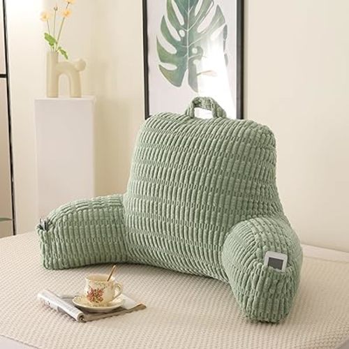 Reading Pillow for Sitting in Bed with Arm Rests,100% 7D Fiber Filling Husband Pillow for Back Support,Oeko-TEX Certified Backrest Pillow for Couch & Floor(17",White Corduroy)