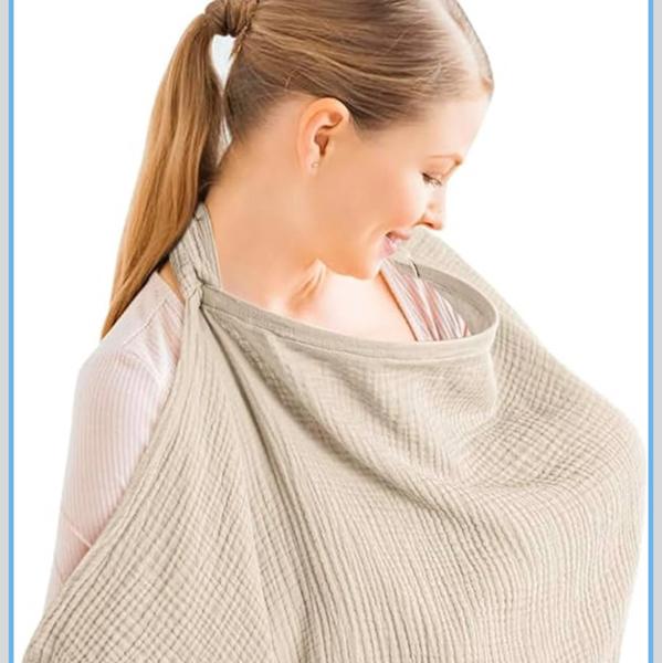Konssy Muslin Nursing Cover for Baby Breastfeeding, Breathable 100% Cotton Breastfeeding Cover with Rigid Hoop for Mother Nursing Apron, Multi-use Carseat Canopy (Summer Wheat)