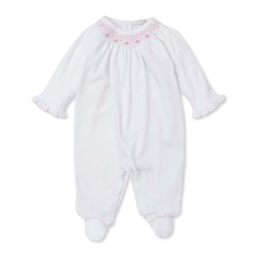 Footie With Hand Smocking (White/Pink)