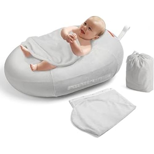 Inflatable Baby Bather, NICEMER Infant Bathtub Includes Microfleece Cover 2-in-1 Detachable Swaddle Wings and Storage Bag, Present for 0-6 Months Newborns, Portable and Suitable for Home Travel