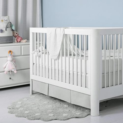 TILLYOU Pale Gray Pleated Crib Bed Skirt for Baby Boys Girls, 100% Natural Soft Dust Ruffle, Standard Nursery Bedding Toddler Bedskirt Solid, 14" Drop - Cotton