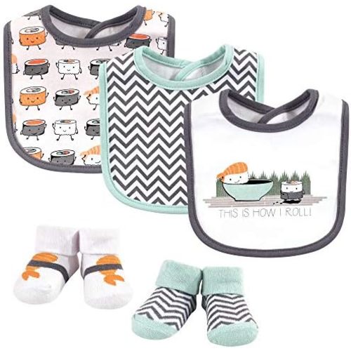 Hudson Baby Unisex BabyCotton Bib and Sock Set