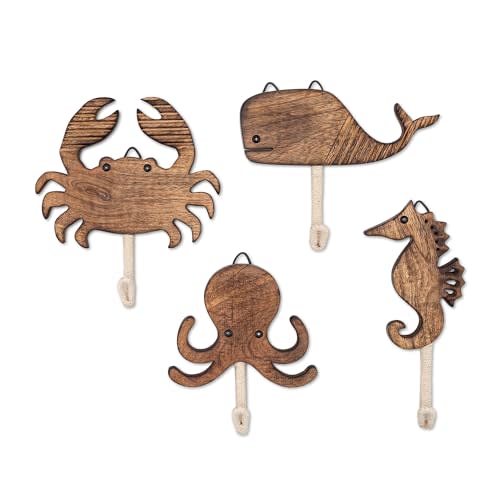 Crane Baby Sea Life Wooden Wall Hooks, Set of 4 Wood Wall Hooks, Ocean Nursery Decor, Wood Towel Hook, Kids Towel Hooks, Kids Coat Hooks, Kids Wall Hooks, Handmade Wooden Nursery Décor