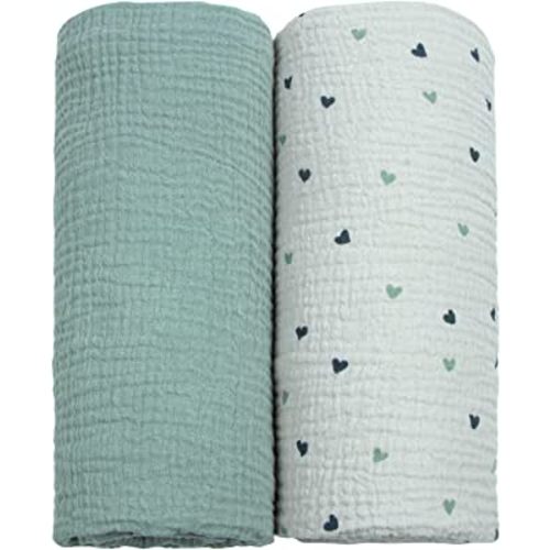 Muslin Swaddle Blanket Baby Receiving Blankets Neutral, 2 Pack, Sage