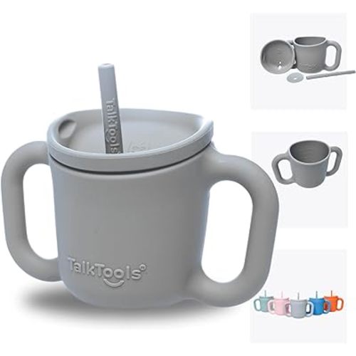TalkTools ITSY Silicone Training Cup – Mini Straw Cup for Baby - Anti Leak, Spill Proof and BPA Free Cup with Straw Insertion for Kids (Cloud)
