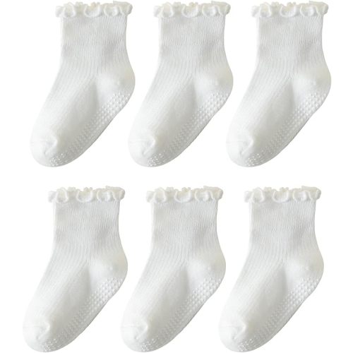 ANYANIME 6 Pairs Toddler Ruffle Socks for Girls Baby Grip Socks Non Slip Socks Cute Grippy Frilly