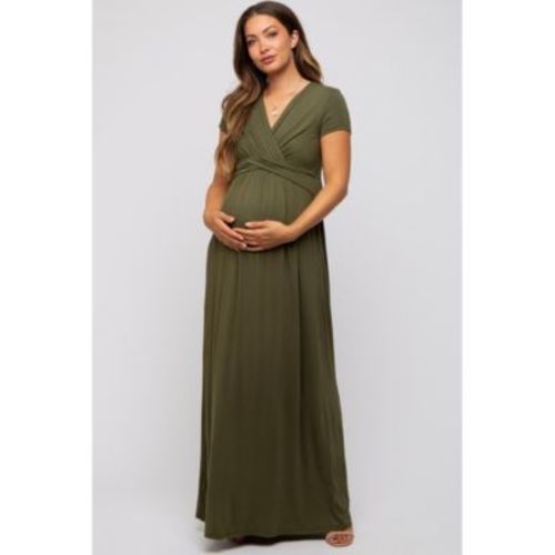 Olive Draped Maternity/Nursing Maxi Dress