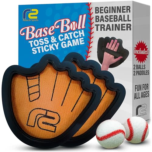 Toss and Catch Ball Game Set - Easy to Use Sticky Balls & Beginner Baseball Training Glove - Premium Toy Paddle Fits All Hand Sizes From Toddlers to Teens & Adults - Fun Gift Idea for Boys and Girls