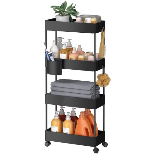 Pipishell Slim Storage Cart with Wheels, Bathroom Cart Organizer Bathroom Storage Small, Rolling Cart for Bathroom, Laundry Room, Kitchen, Narrow Space, Black PIUC05