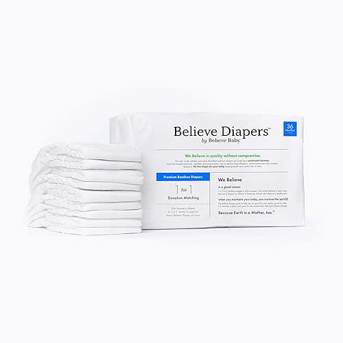 Believe Baby 100% Bamboo Viscose Baby Diapers Size Newborn - Premium, Super-Absorbent, Hypoallergenic for Sensitive Skin, Chemical-Free, Unscented Diaper for Babies <10 Lbs - 36 Ct