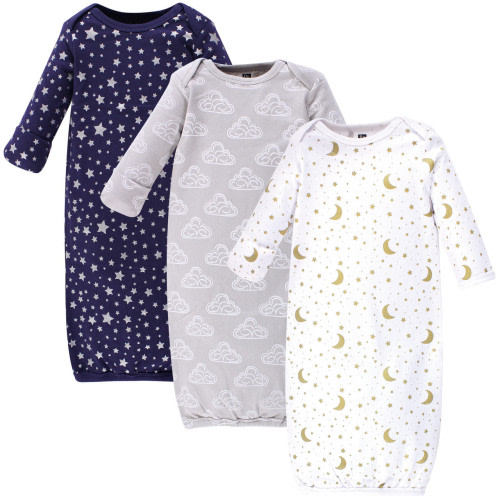 Hudson Baby Gowns, 3-Pack, Navy Stars & Moon