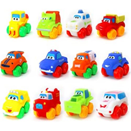 Big Mo's Toys Baby Cars - Soft Rubber Toy Car Set Small Vehicles for Babies and Toddlers - 12 Pieces