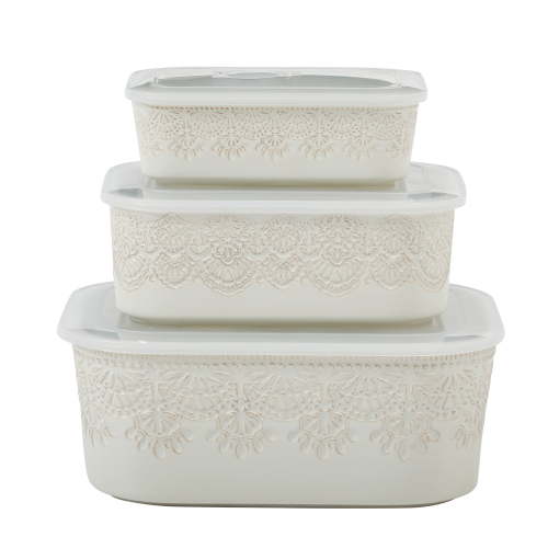 The Pioneer Woman Vintage Lace 6-Piece Rectangular Ceramic Baking Dish Set, Linen