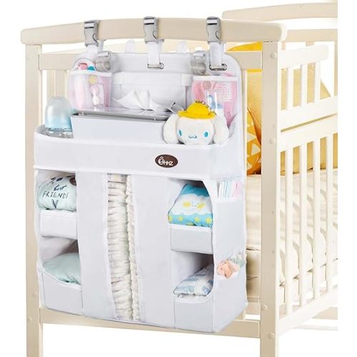 HHZ XL Hanging Diaper Caddy Organizer –Sturdy and Durable Baby Organizer – Diaper Stacker for Changing Table, Crib, Playard or Wall & Nursery Organization (White)