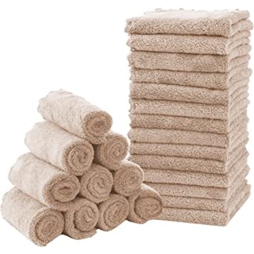 MOON PARK Baby Washcloths, 24 Pack - 8x8 Inches, Small Burp Cloths and Baby Wipes - Microfiber Coral Fleece Ultra Absorbent and Soft for Newborn, Infant and Toddlers - Brown