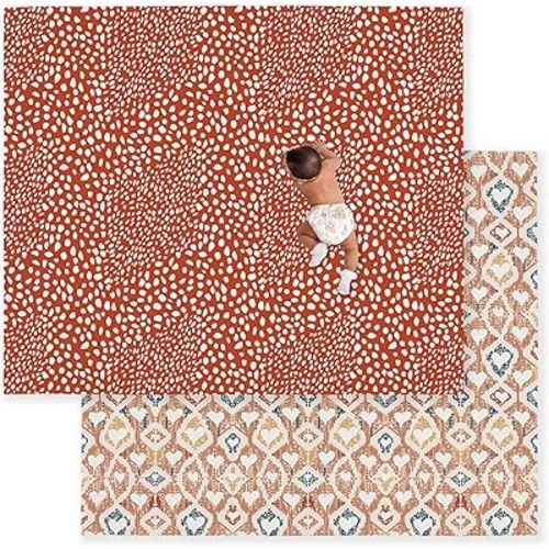 JumpOff Jo Baby Play Mat - Large Folding Foam Play Mat for Infants, Babies, Toddlers, Waterproof, Double-Sided (70" x 59") - Boho Hearts
