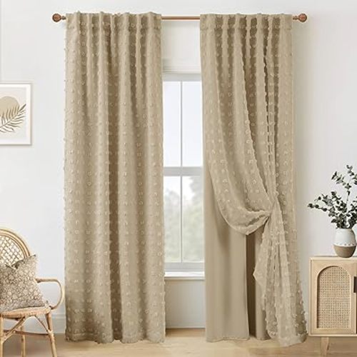 Lino Rosa Taupe Blackout Curtains Drapes 84 Inch Length 2 Panels Set for Living Room,Neutral Khaki Light Brown Boho Pattern Farmhouse Lightweight Curtains for Bedroom Nursery Boy 84 Inches Long